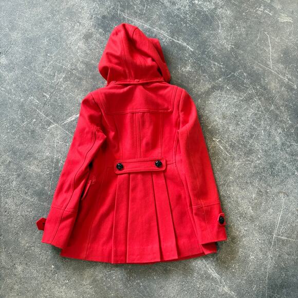 Guess Peacoat Jacket Womens PS Petite S Red Toggle Hooded Wool Y2K Winter Coat - Picture 4 of 10